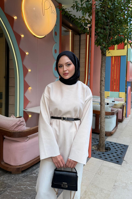 Kemer Detay Tunik Krem