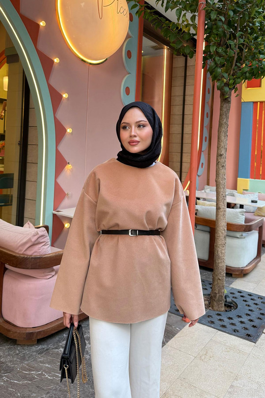 Kemer Detay Tunik Vizon