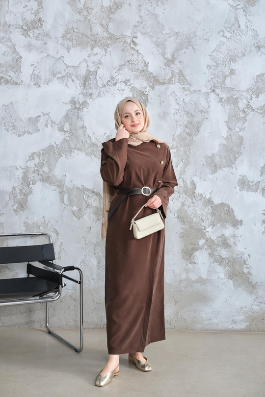 Kemerli Elbise Kahverengi