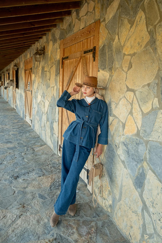 Kemerli Kot Takım Koyu Mavi