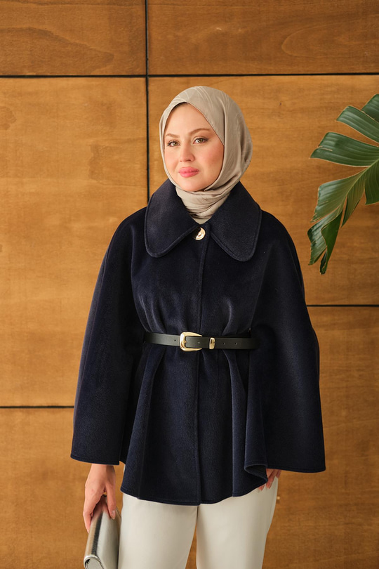 Kemerli Peluş Hırka Lacivert