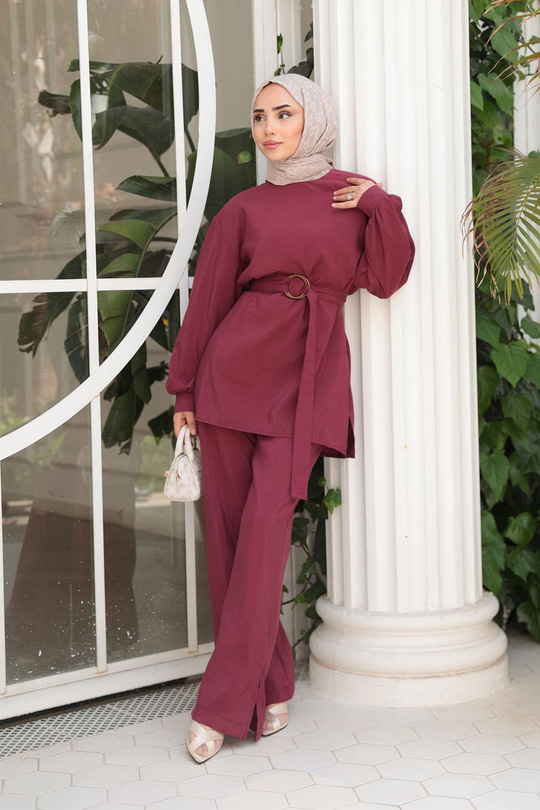 Kemerli Tokalı Takım Bordo