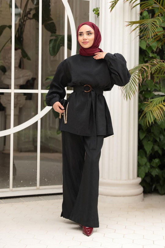 Kemerli Tokalı Takım Siyah