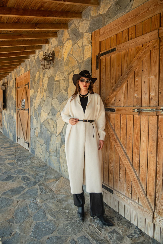 Kemerli Triko Ceket Bej