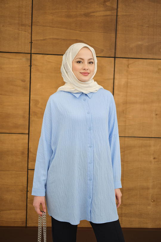 Kendinden Desenli Mila Gömlek Mavi