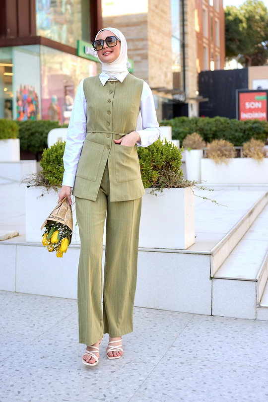 Keten Sıfır Kol İkili Takım Yeşil