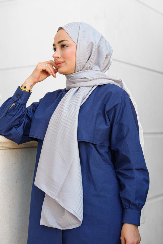 Kibrit Desen Jakar Şal Açık Gri