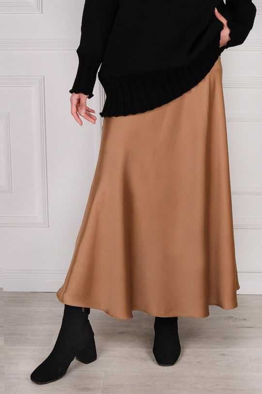 Kiloş Saten Etek Vizon