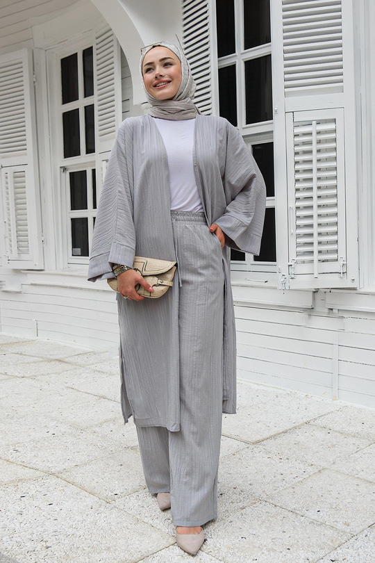 Kimonlu Takım Gri