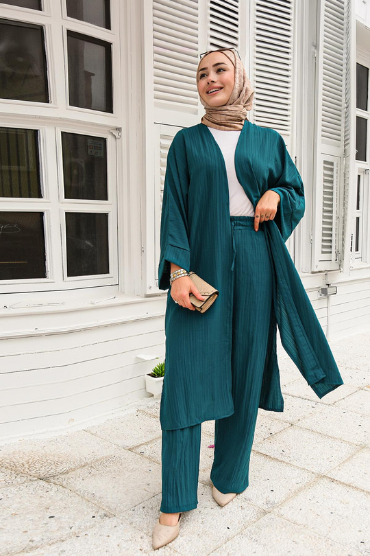 Kimonlu Takım Petrol Mavi
