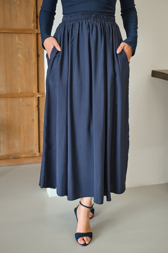 Kırışık Kloş Etek Lacivert