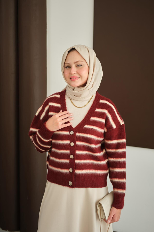 Kısa Triko Hırka Bordo