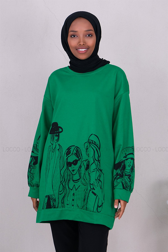 Uygun Fiyatlı KIZ BASKILI SWEAT YESIL | Loccomoda.com 