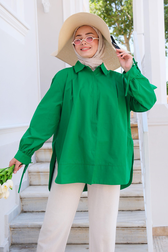 Kol Bağlama Detaylı Gömlek Yeşil