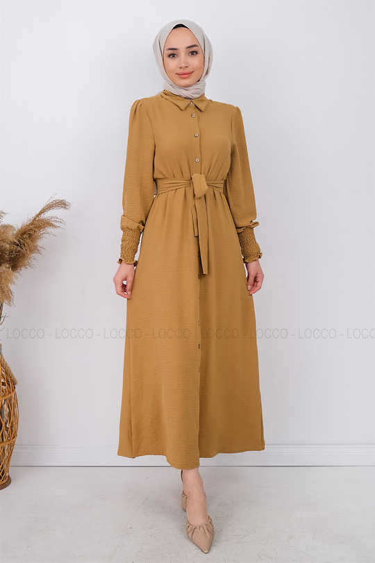 Uygun Fiyatlı KOL BUZGULU DUGMELI ELBISE | Loccomoda.com 