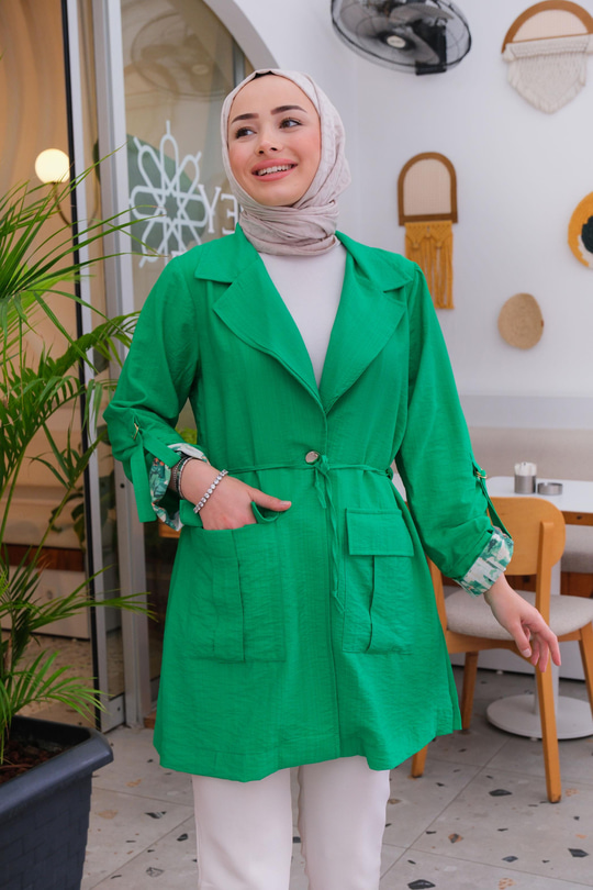 Kol Desen Detay Ceket Yeşil