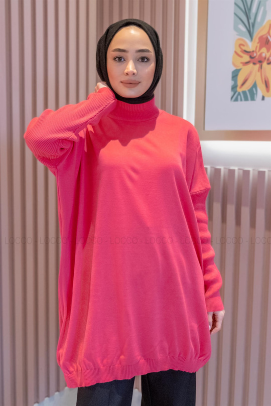 Uygun Fiyatlı KOL DETAY LASTIKLI TRIKO TUNIK PEMBE | Loccomoda.com 