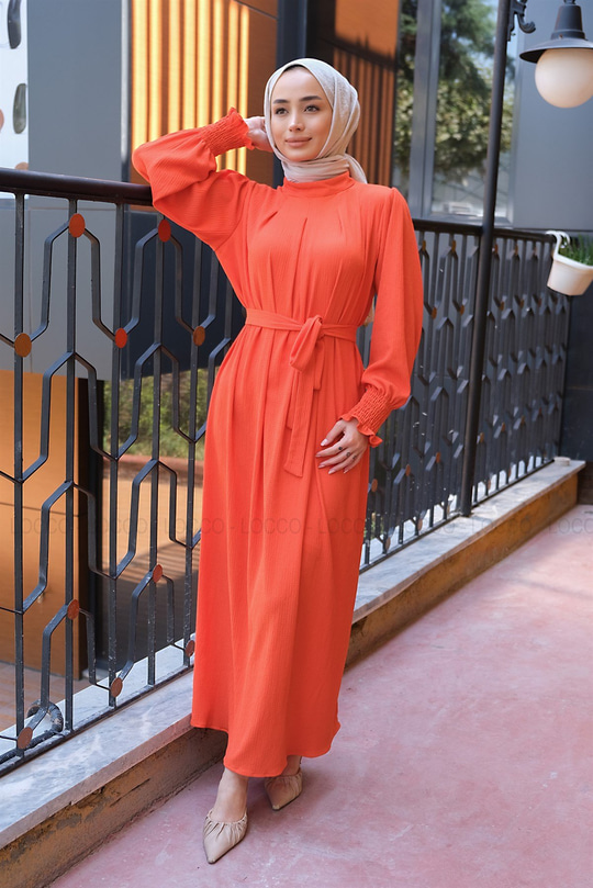 Uygun Fiyatlı KOL LASTIKLI GOFRE ELBISE | Loccomoda.com 