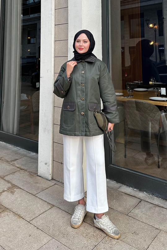 Kolları Apoletli Trenç Haki Yeşil