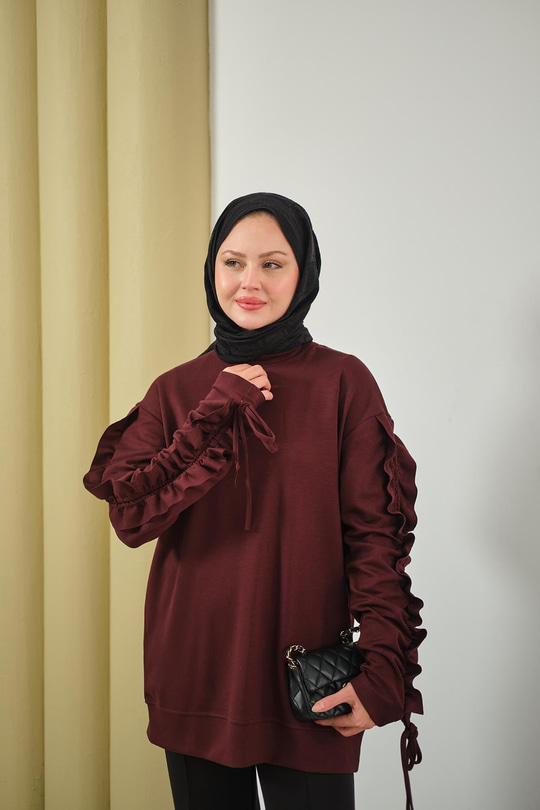 Kolları Büzgü Detay Tunik Bordo