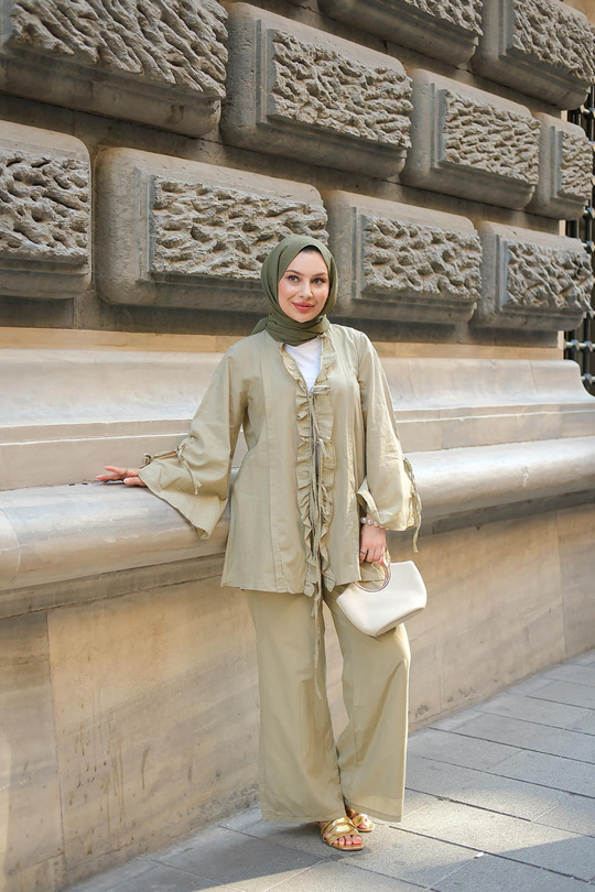 Kolu Kurdele Detay Takım Haki Yeşil