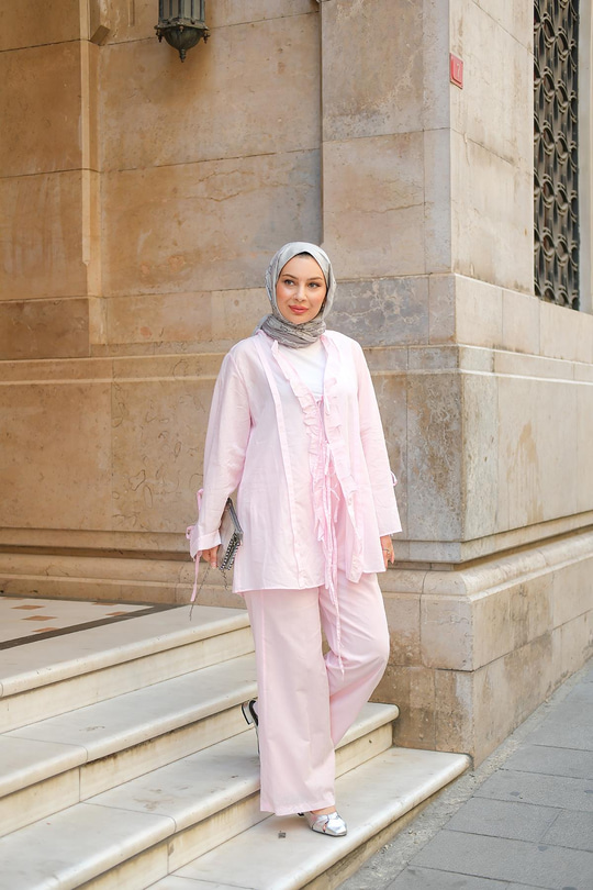 Kolu Kurdele Detay Takım Pembe