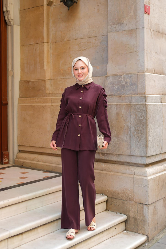 Kolu Pileli Modal Takım Bordo