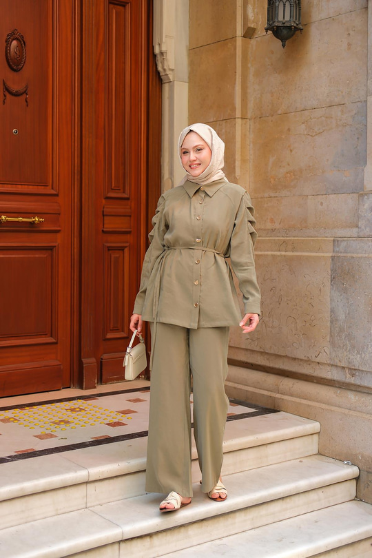 Kolu Pileli Modal Takım Küf Yeşil