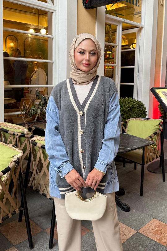 Kot Detay Hırka Gri