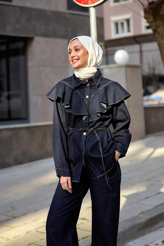 Kot Volanlı Gömlek Lacivert