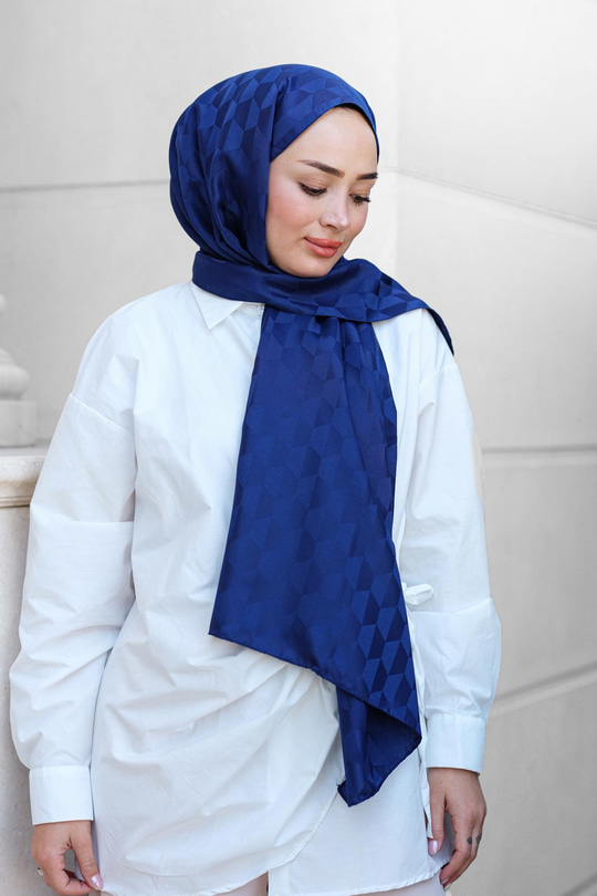 Koza Desen Jakar Şal Koyu Mavi