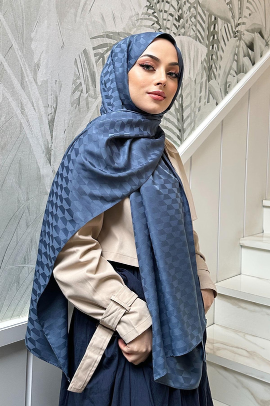 Koza Desen Jakar Şal  Mavi