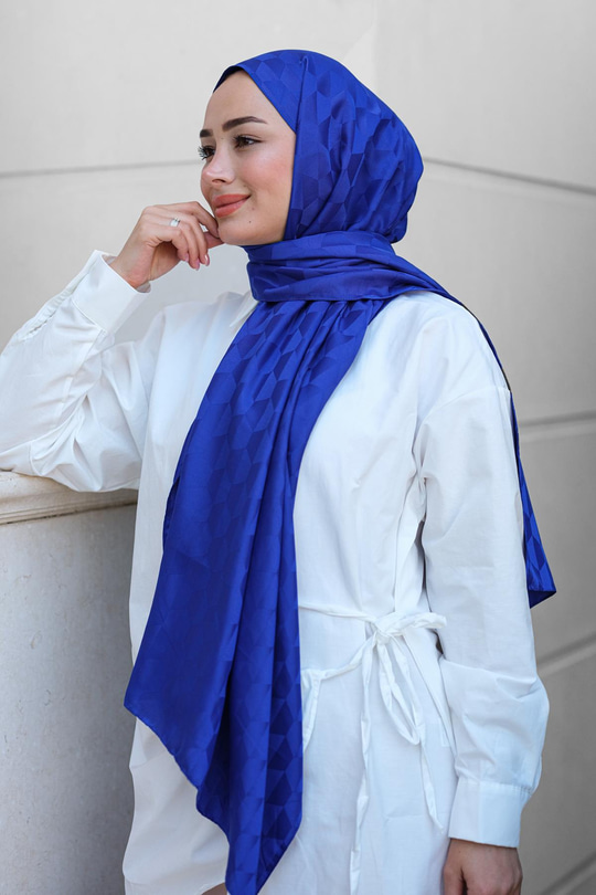 Koza Desen Jakar Şal Saks Mavi