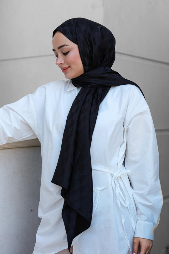 Koza Desen Jakar Şal Siyah