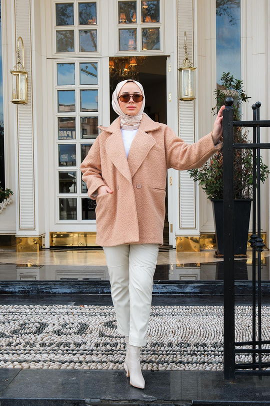 Kruvaze Yaka Buklet Kaban Camel