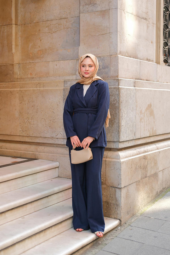 Kruvaze Yaka Takım Lacivert