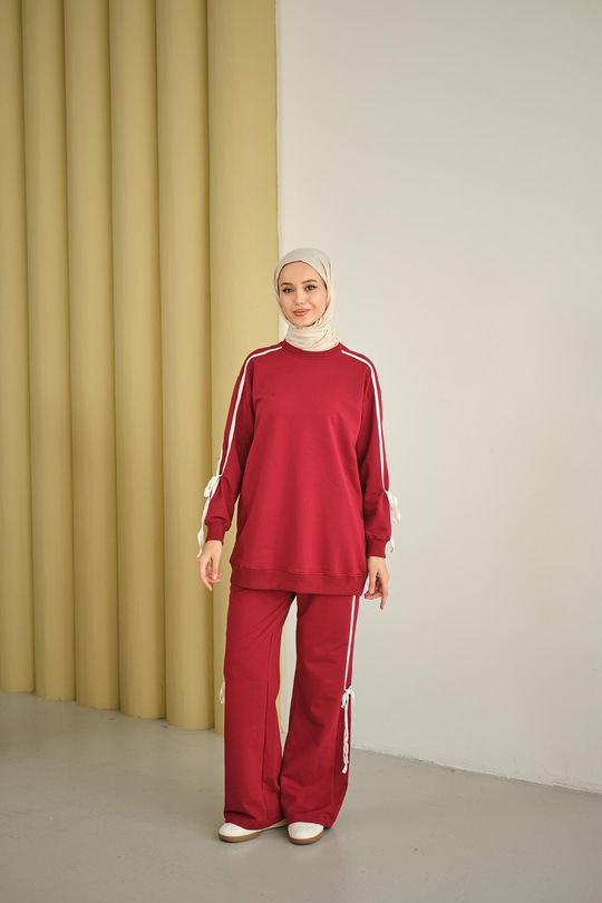 Kurdele Detay İkili Takım Bordo