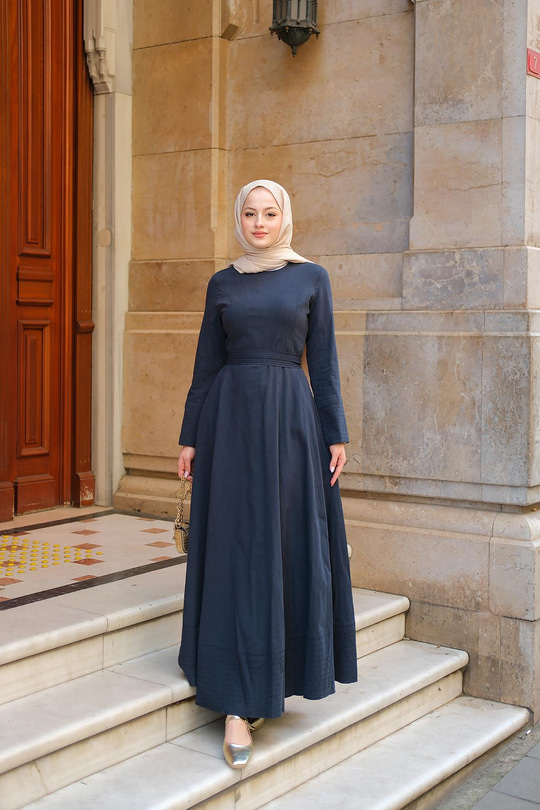 Lara Keten Elbise Lacivert