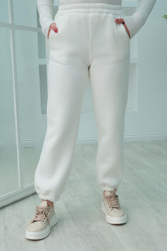 Lastik Detaylı Eşofman  Beyaz