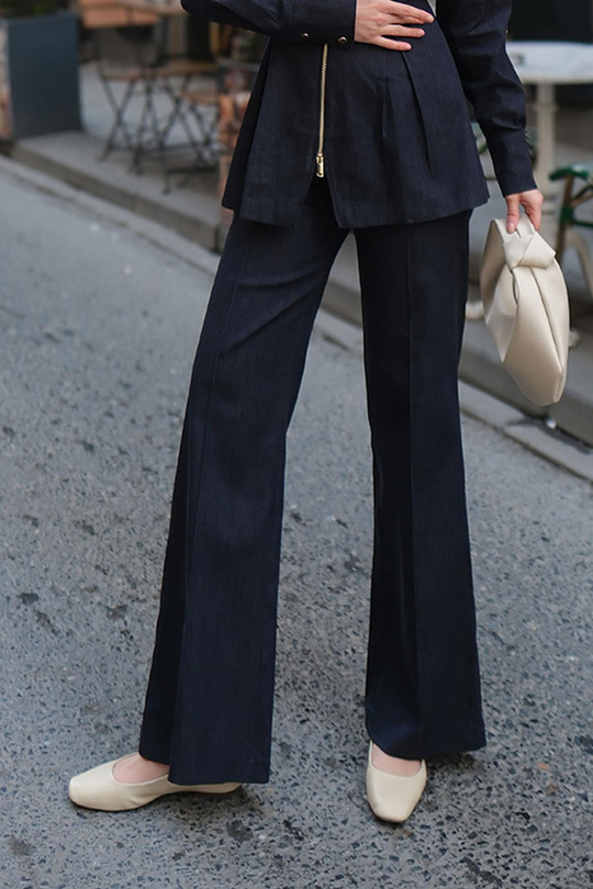 Lastikli Geniş Paça Jean Pantolon Koyu Mavi