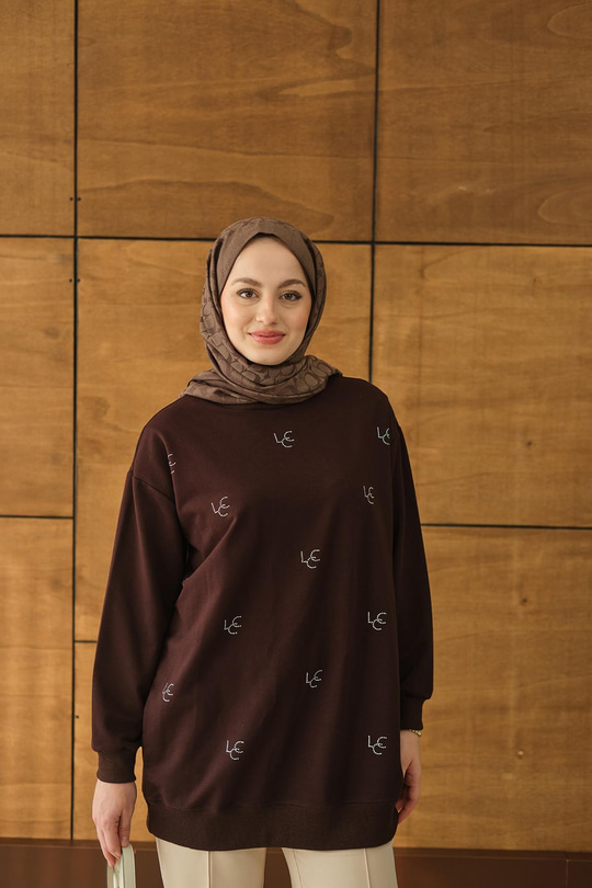 LCC Taş Detay Bisiket Yaka Sweat Kahverengi