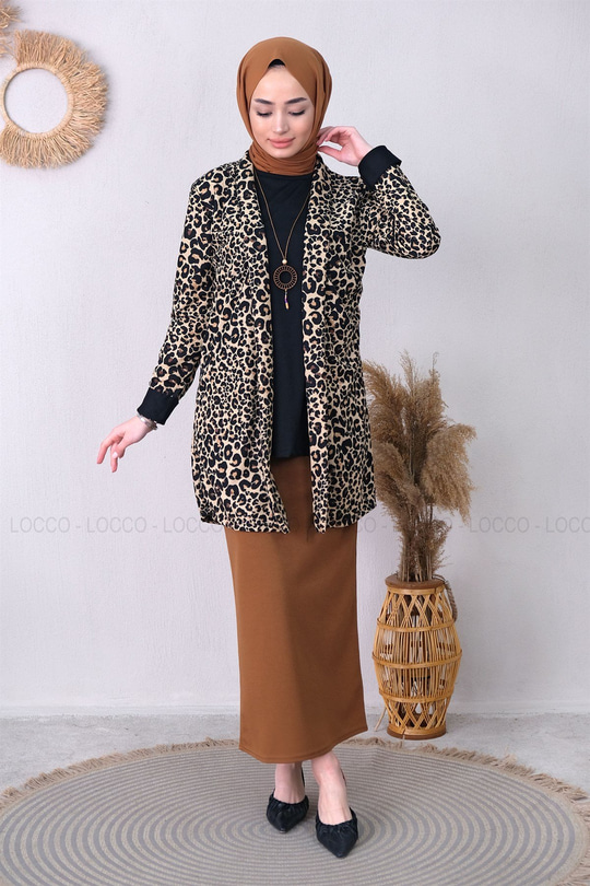 Uygun Fiyatlı LEOPAR DESEN SAL YAKA ICLI CEKET  LEOPAR | Loccomoda.com 