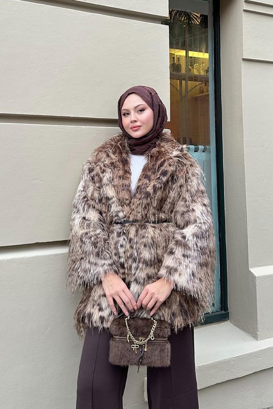 Leopar Kemer Detay Kürk Kahverengi