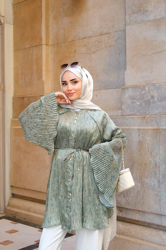 Margela Desenli Dik Piliseli Gömlek Yeşil