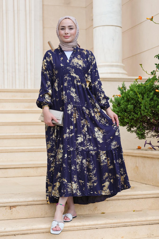 Mermer Model Elbise Altın Sarı