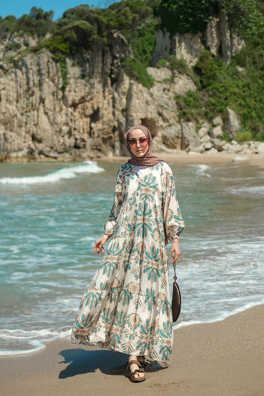 Mozaik Desen Elbise Turkuaz