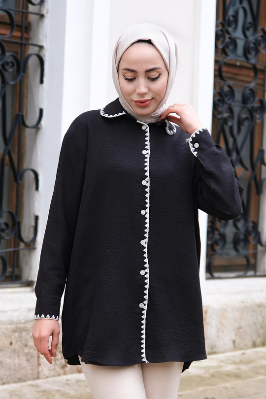 Nakış Detaylı Gömlek Siyah