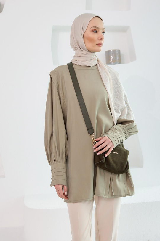 Nervur Detay Cupra Tencel Tunik Küf Yeşil