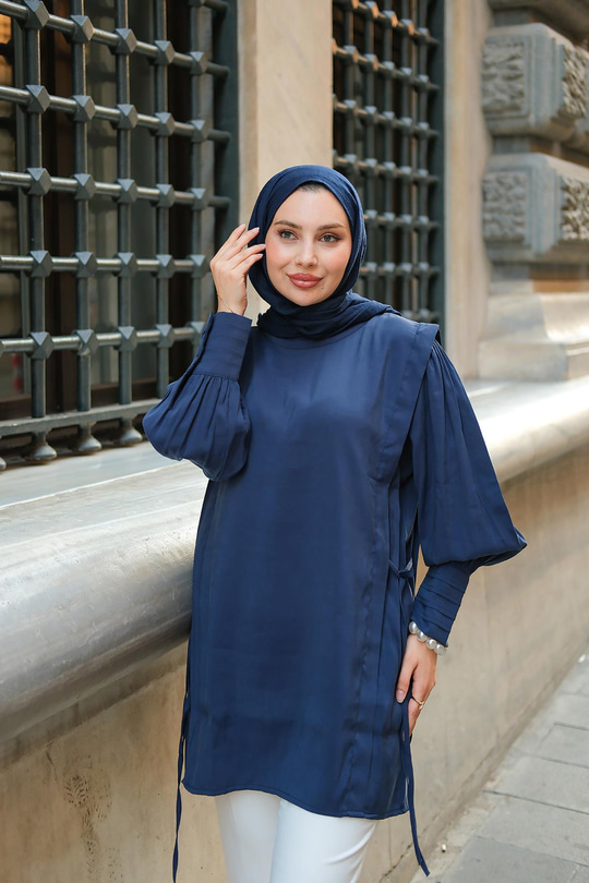 Nervur Detay Cupra Tencel Tunik Lacivert