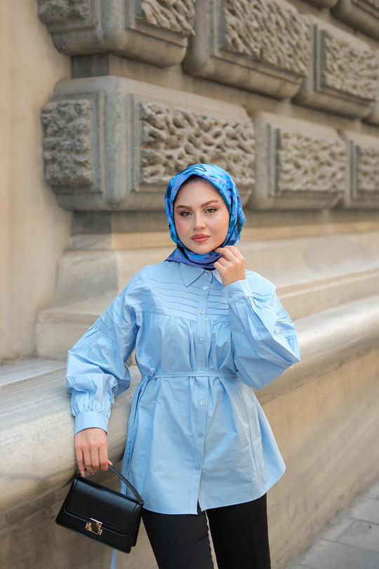 Nervur Detaylı Poplin Gömlek Mavi